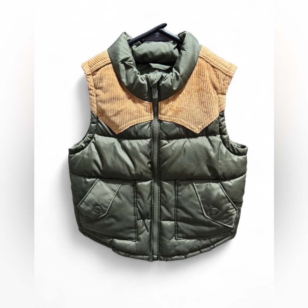 Old Navy Olive and Beige Kids Puffer Vest
